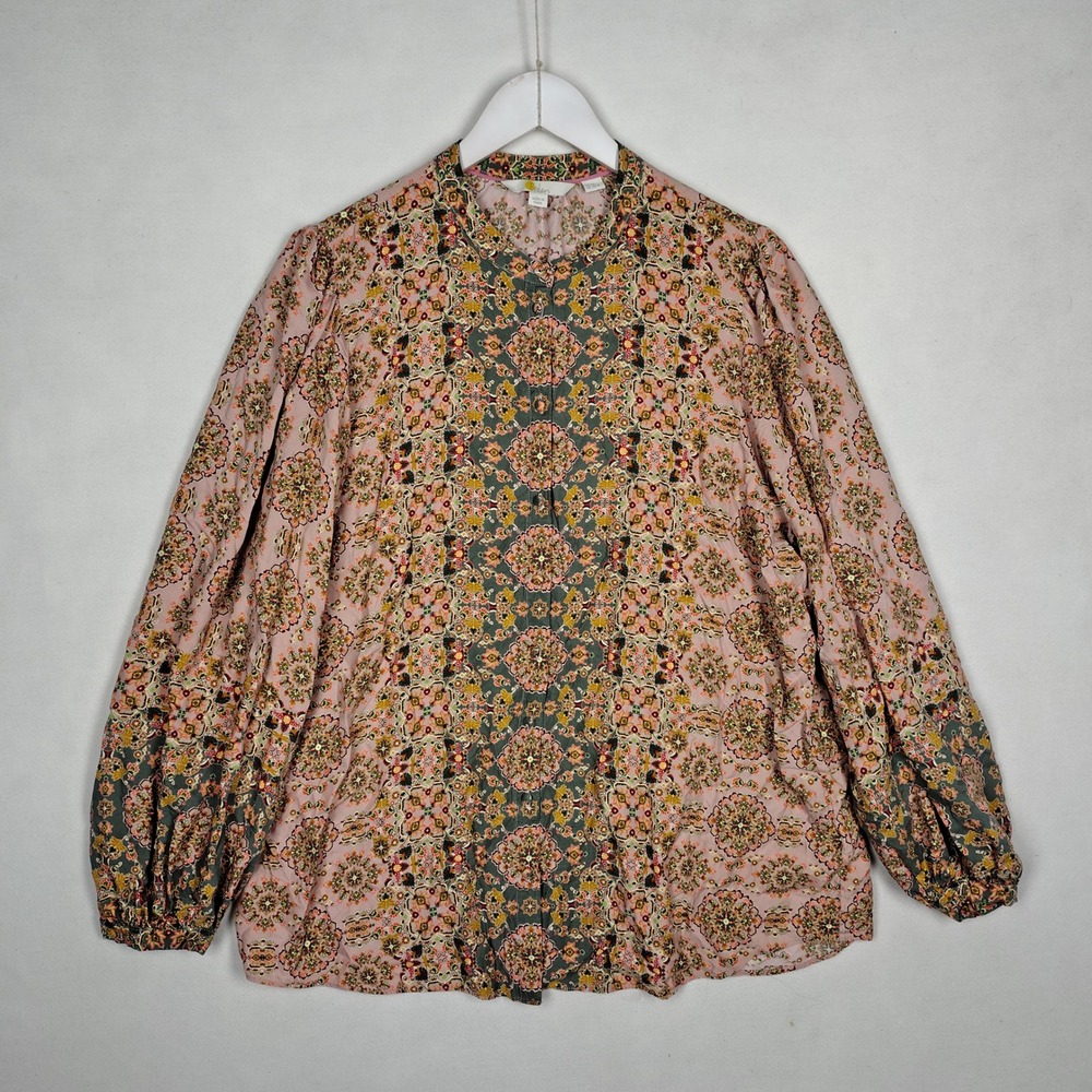 Boden T0827 Silk Blend Floral Medallion Blouse Pink Green US 16/18 UK 20